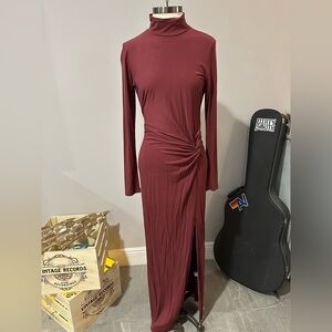 Young Fabulous & Broke YFB Mock neck L/Sleeve ruched waist maxi,Lg & FLATTERING